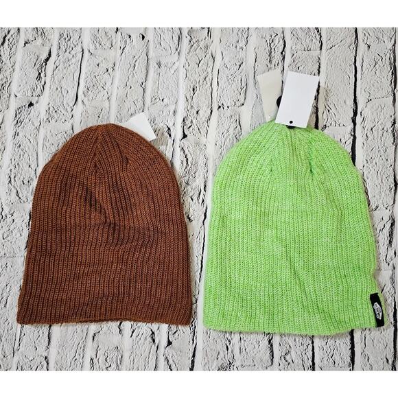 LOT OF 2 Vans Off The Wall Beanie Hat Stretch Green Brown Knit Skate ADULT OS - Picture 4 of 6